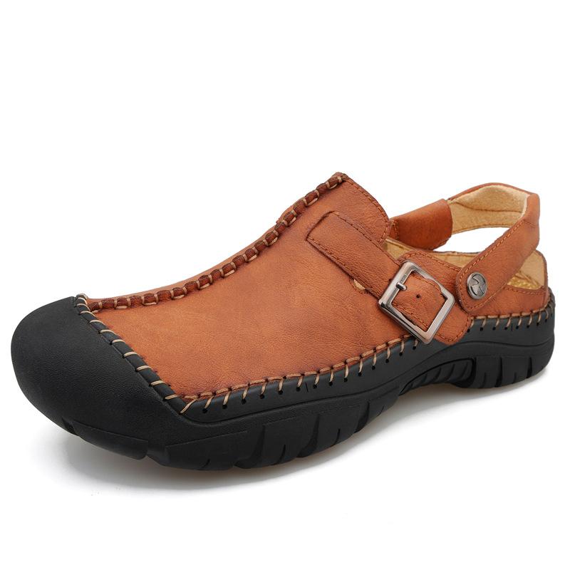 

2025 summer new bag head sandals men s large size foreign trade sandals fashion two wear hand-sewn casual shoes 48 коричневый