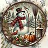 Vintage Tin Wall Sign Snowman Christmas Round Metal Decor 7.8 Inch Home Ornament