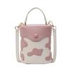 Womens Korean Style Crossbody Shoulder Handbag Fashion Contrast Color Cow PU Leather Bucket Bag for Shopping and Work Pink
