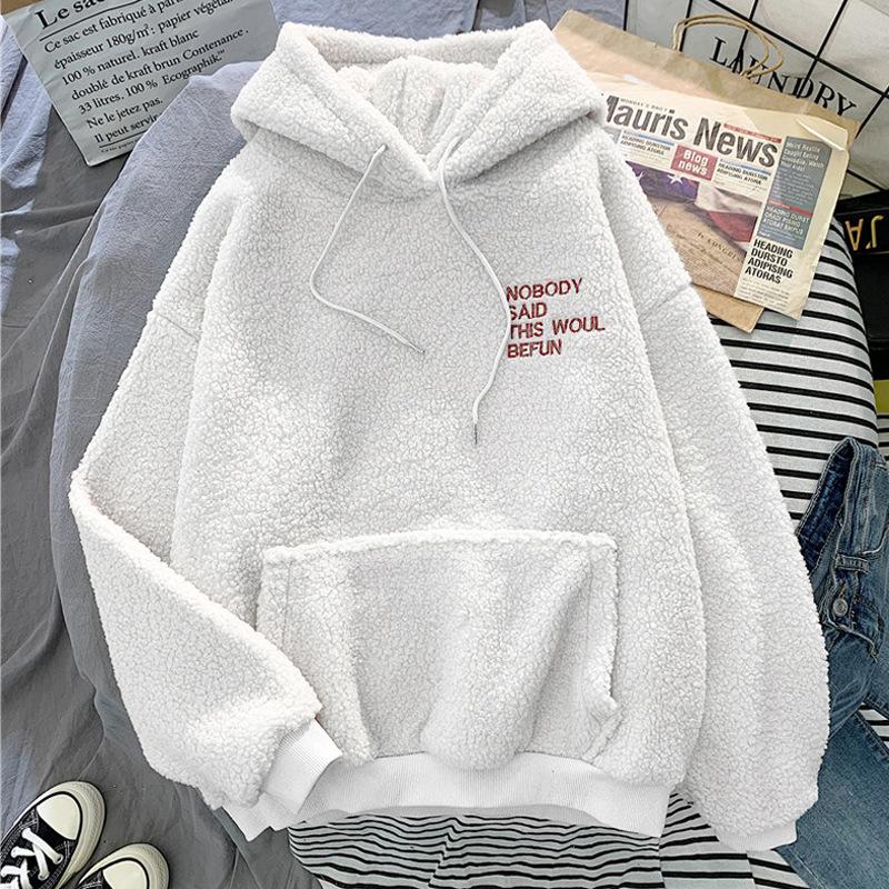 Lamb Fleece Sweater Women's Tide Large Size Loose Lazy Wind Autumn and Winter Fleece Thickened Hoodie Jacket