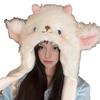 Women Hat Fox Ear Shape Thickened Plush Warm Winter Hat with Scarf Design Outdoor Activities Warm Headwear