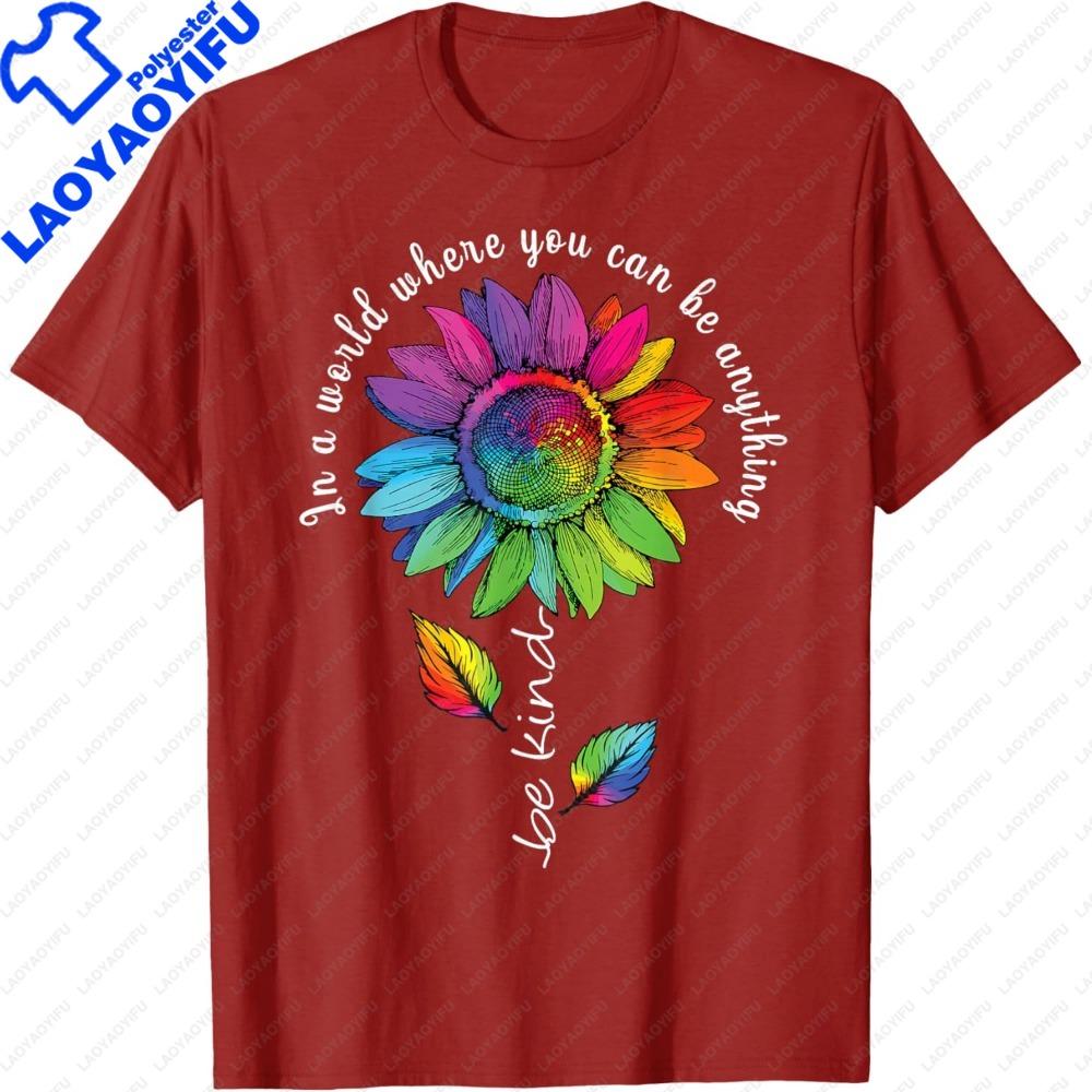 LGBTQ Rainbow Sunflower Be Kind Gay Love Pride Flower TShirt Women Clothes Oversized Harajuku Tees Oneck Color Print Tees