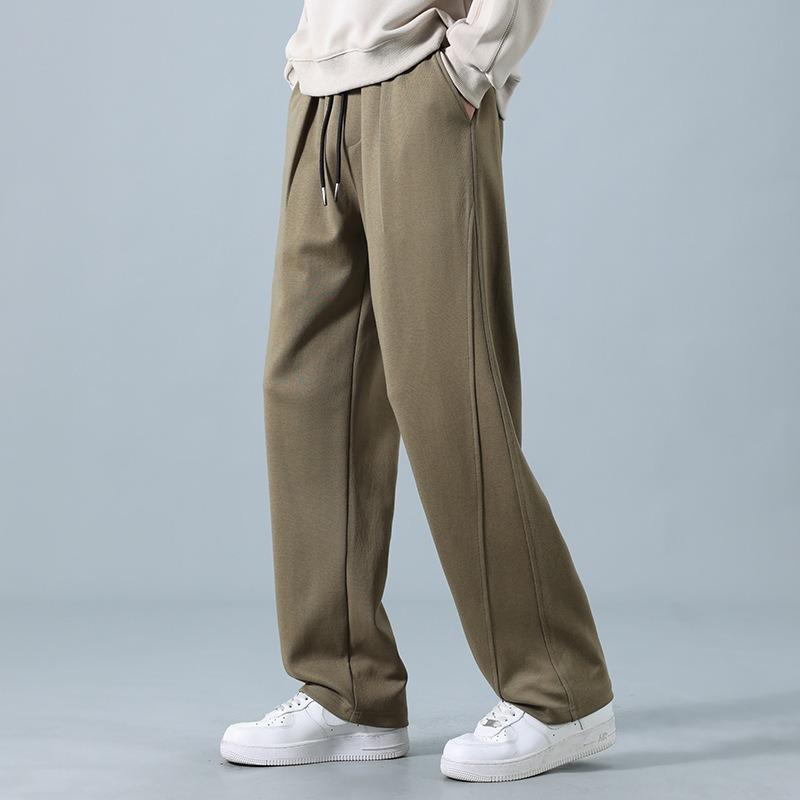 Men's spring and autumn new solid-color casual pants loose straight drape wide-leg pants drawstring youth sweatpants