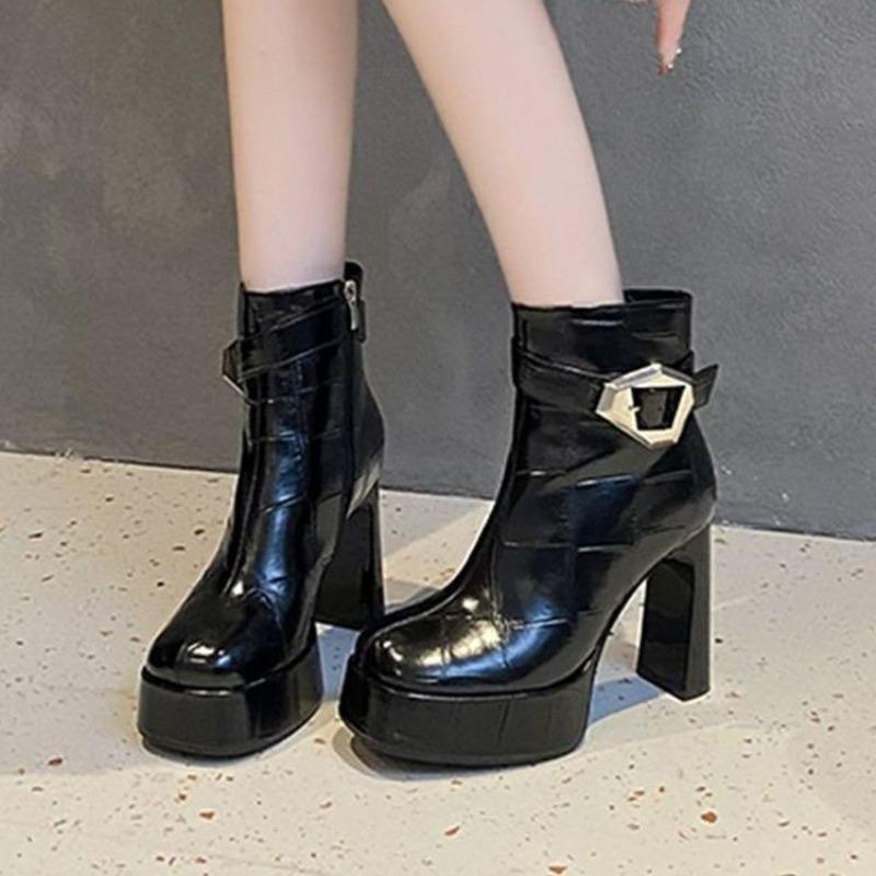 2025 Fall Winter New French Heels Side Zipper Skinny Square Toe Boots Feminine Booties