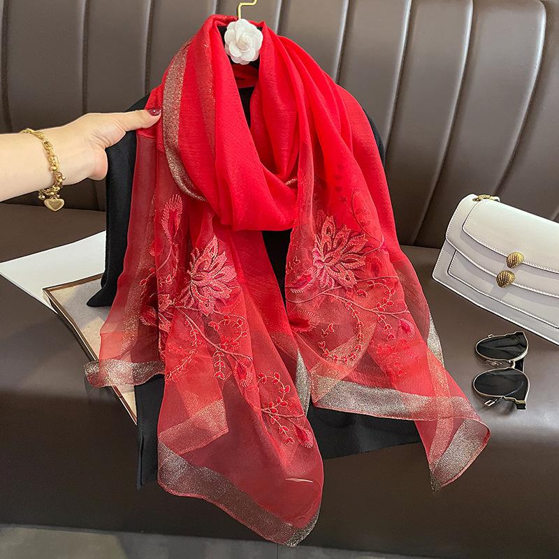 Long Embroidery Floral silk wool scarf Shawls Wraps Women Bufandas Foulard Headkerchief Hijab Pashmina Scarves Bandana Poncho