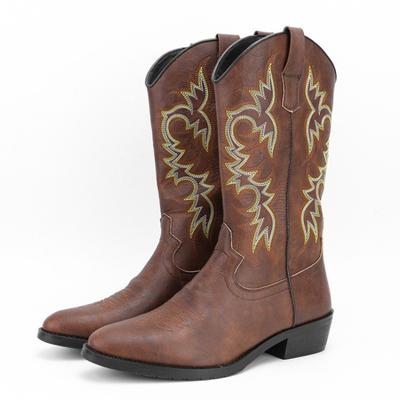 Fashion Handmade Men Cowboy Boots New Slip On Men Riding Boots Embroidery Western Boots Pointed-toe Mid-calf Male Boot Botas Para Hombre