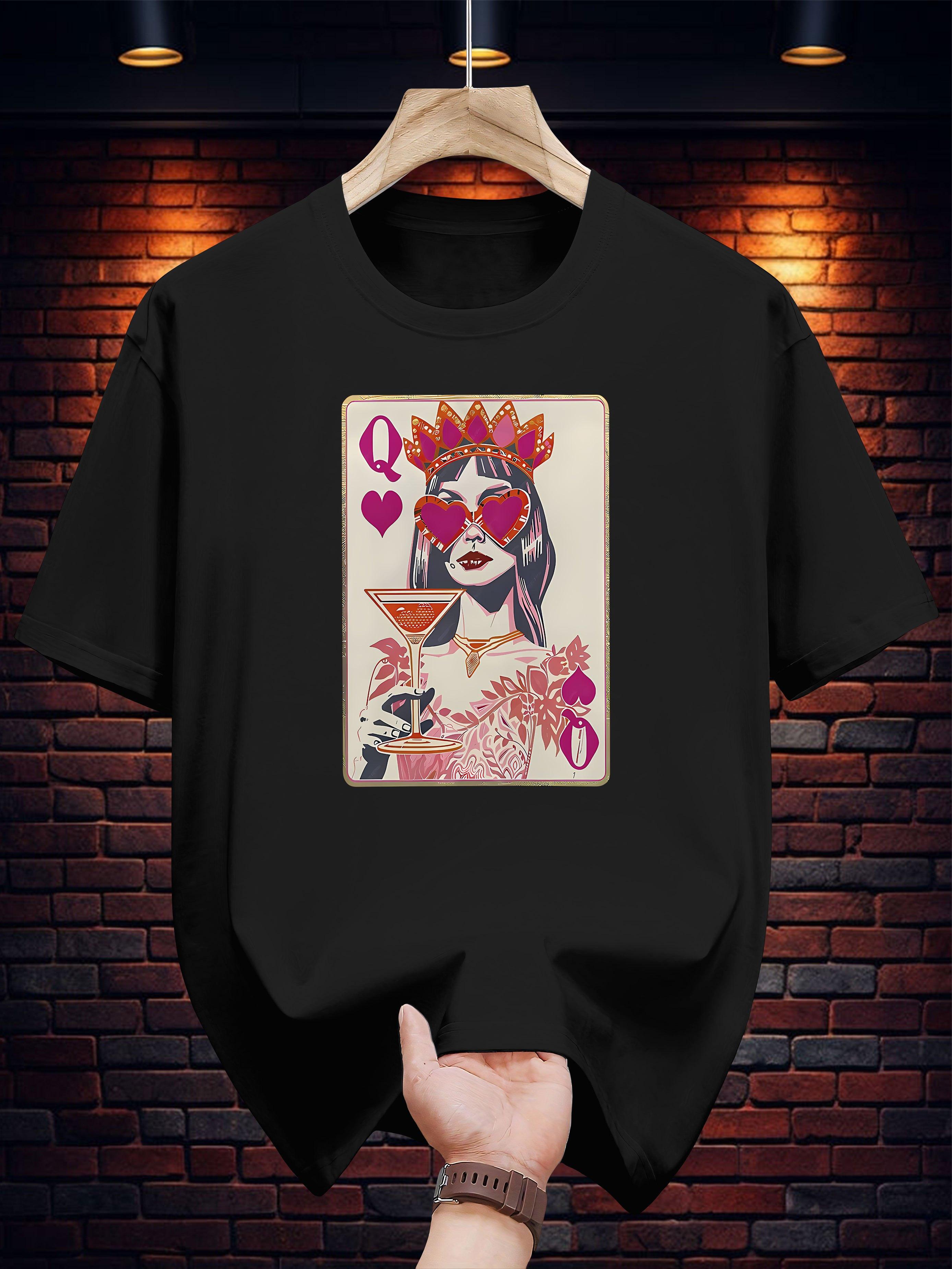 Graphic T-shirt - Stylish Black & White Queen of Hearts Design with Crown XXXL