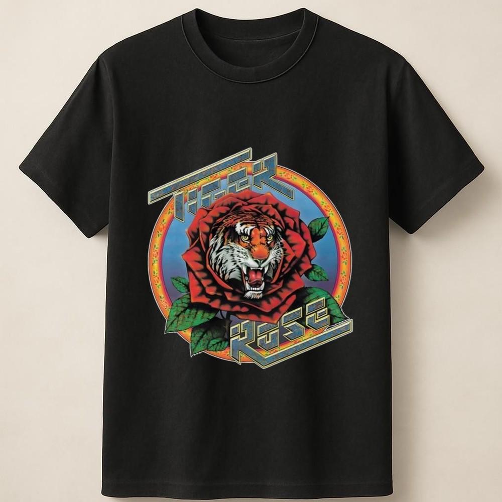 Tiger Rose Design Tee with Psychedelic Circle and Roaring Cat Unisex T Shirt Unisex T-Shirt XXXL