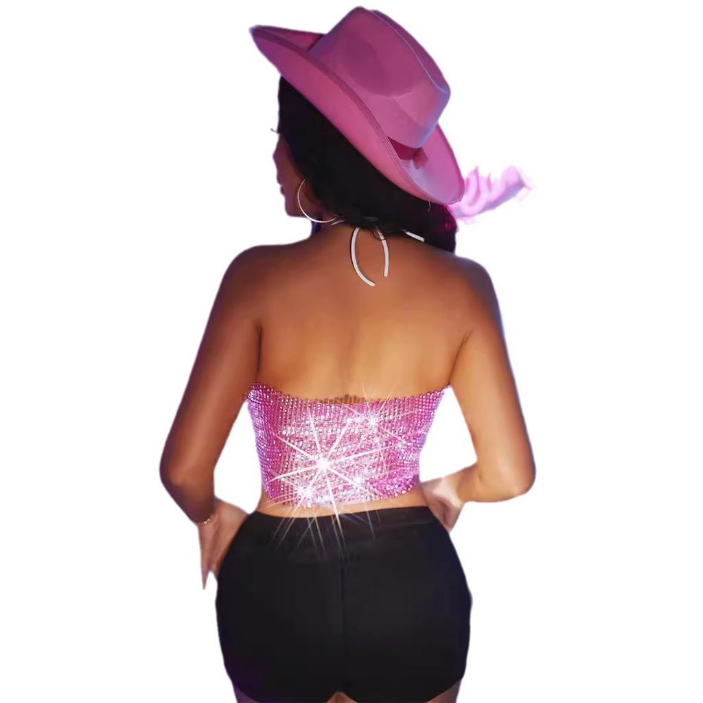 Fashion 2025 22 nightclub backless neck low-cut short slim-fit solid color chest wrap 22