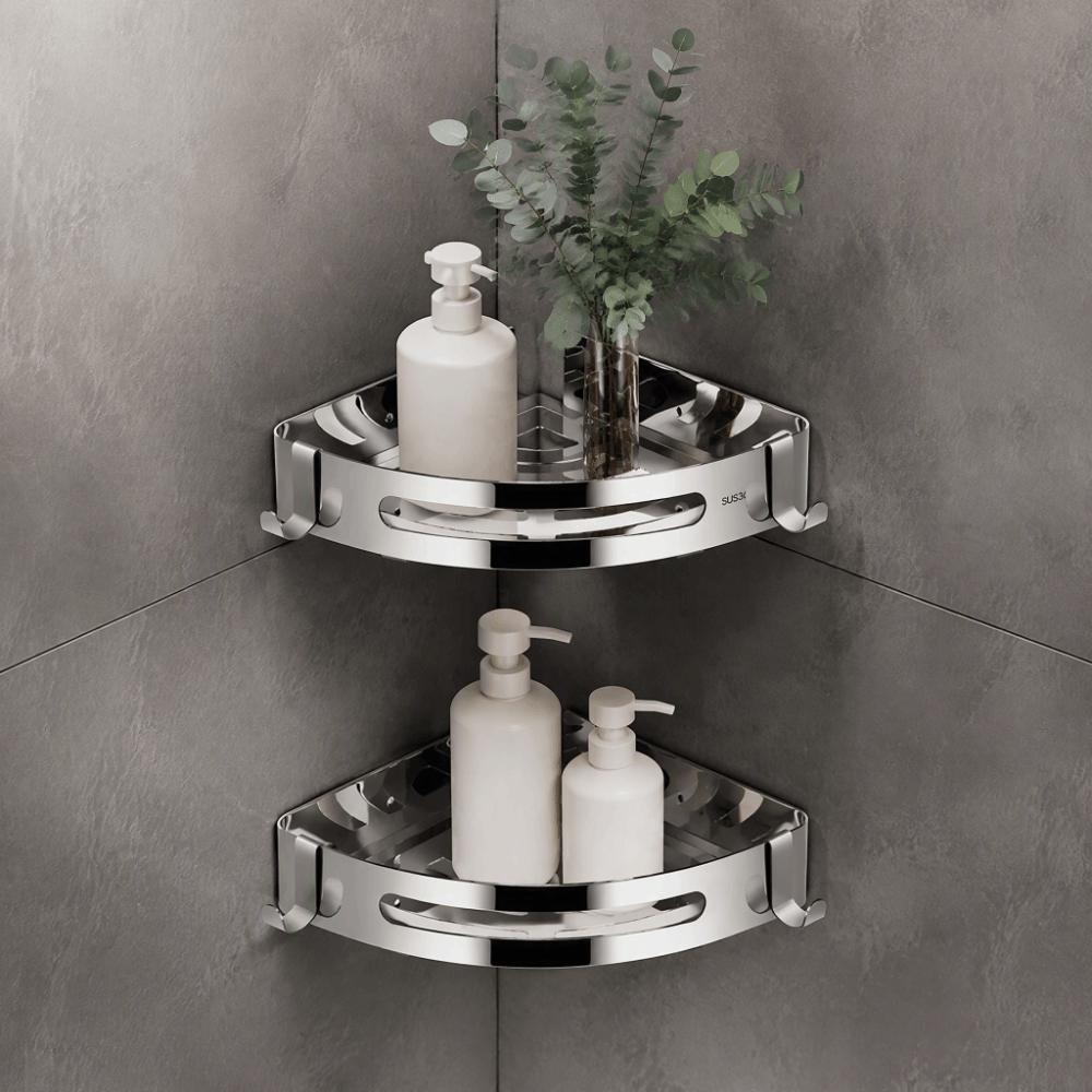 2 Pack 304 Stainless Steel Corner Shelf Organizer Punch Free Bathroom Corner Shelves  For Home