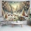 2D Snowy Winter Forest Backdrop, Christmas Reindeer Tapestry