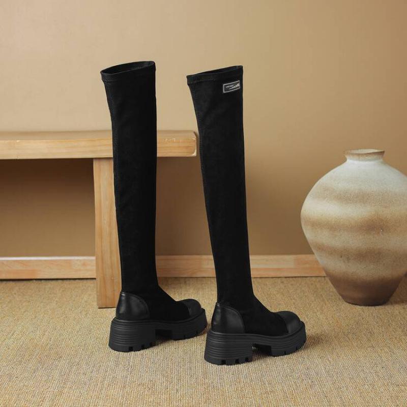Autumn and winter new thick-soled sleeve Martin boots women's non-slip single women's boots round head square heel comfortable medium heel over knee