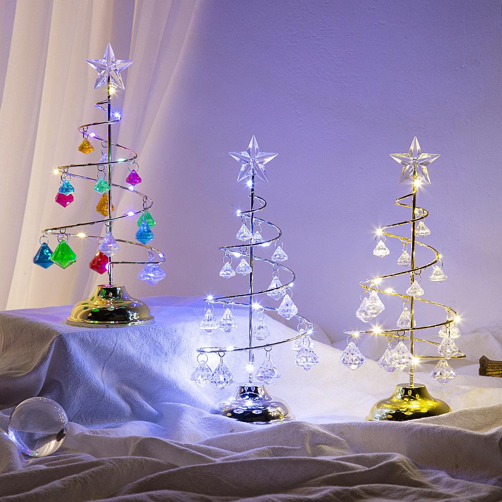D5 LED Christmas Tree Lamp Small Crystal Decorative Iron Tree Night Light Desk Ornament for Gift Golden Table Lamp Warm Lights