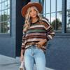 New sweater autumn and winter temperament commuter crew neck pullover striped knitted sweater European and American intercolored sweater women