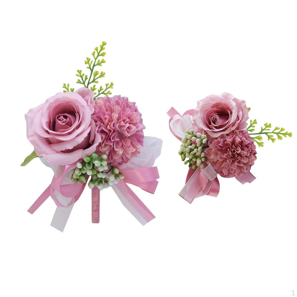 Wedding Wrist Corsage Boutonniere Artificial Flower for Groom Party Decor