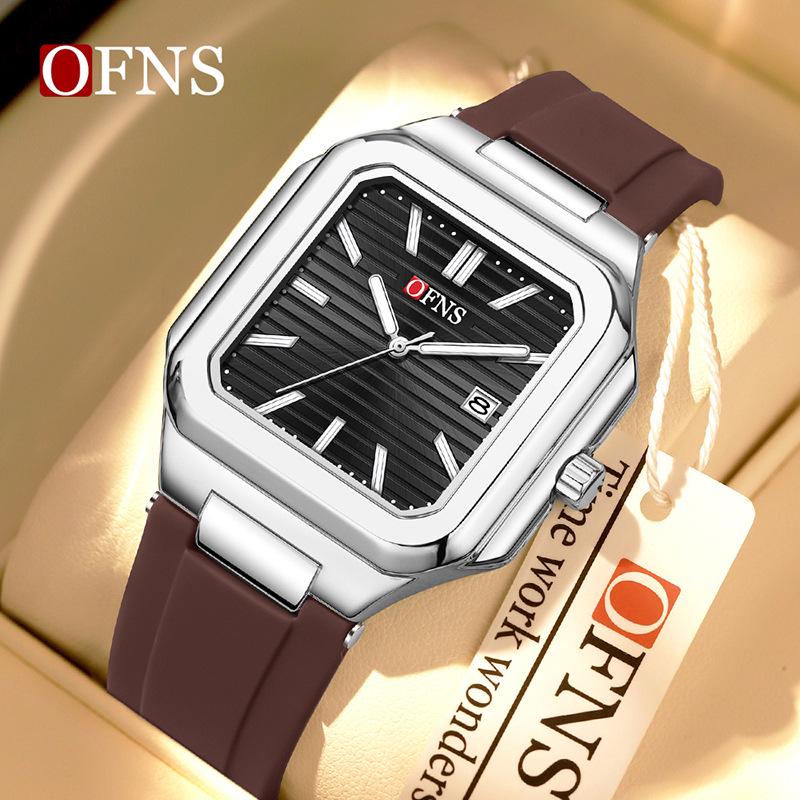 OFNS Luminous Square Steel Band Quartz Watch with Calendar