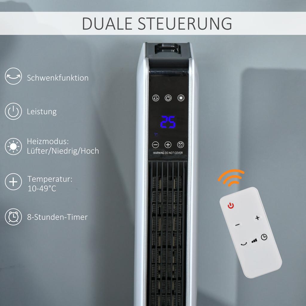 Stufa Ventola Riscaldante 2200W Riscaldatore Elettrico Riscaldamento Ceramico a Torre con Telecomando Timer 8 Ore Oscillazione ABS PA Bianco+Nero 21 x 21 x 73 cm