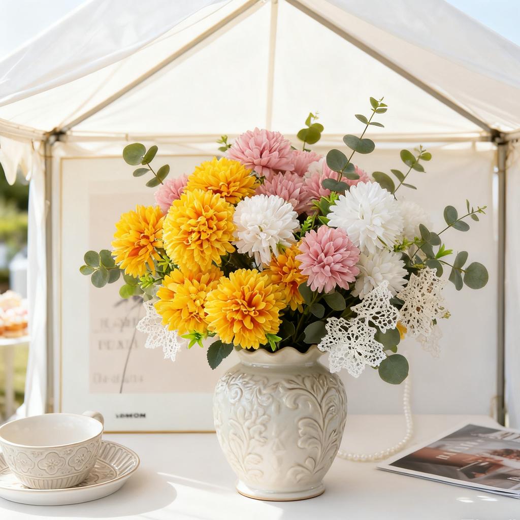 Artificial Flowers Silk Ball Chrysanthemum Home Room Wedding Wreath Bridal Bouquets Decor Valentine Outdoor Yard Garden DIY Gift