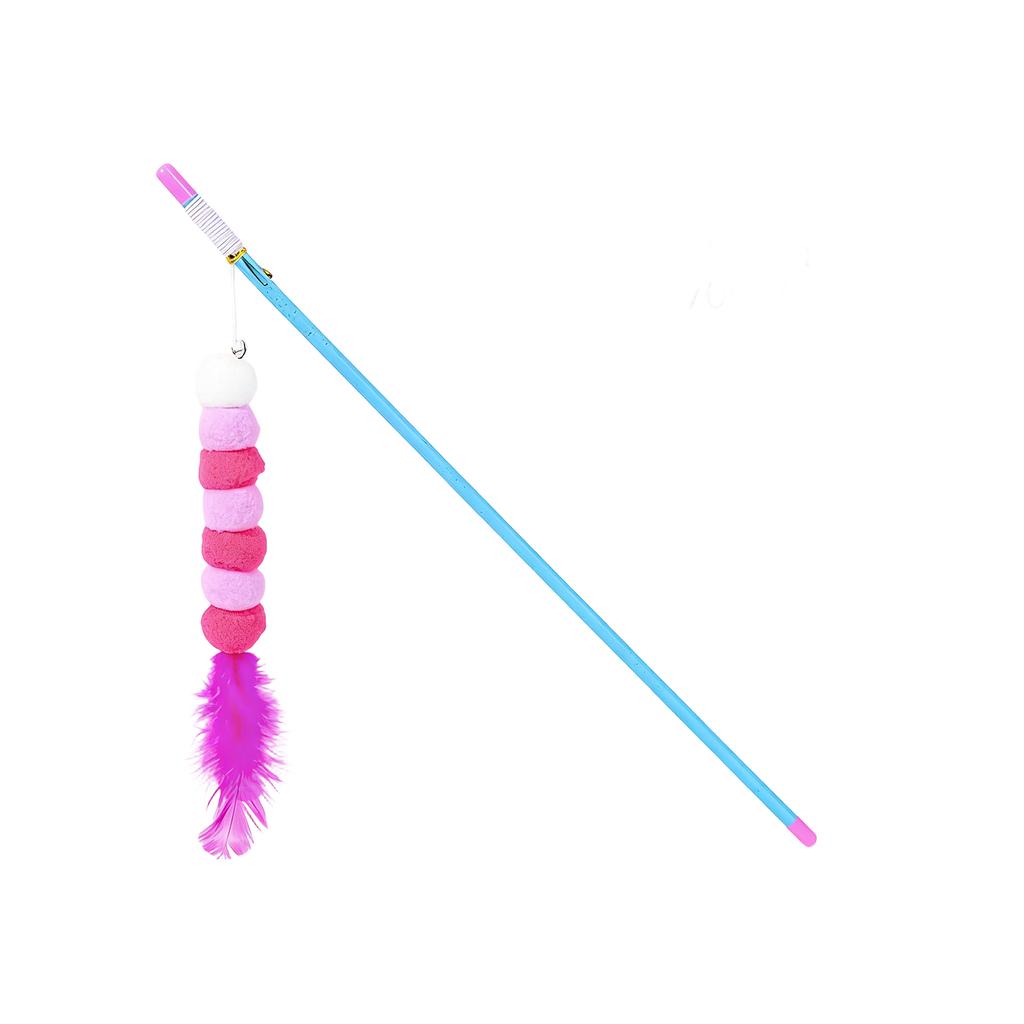 Interactive Caterpillar Cats Wand Toy With Bell & Feather, Elastic String Pom-Pom Teaser Stick For Indoor Cats