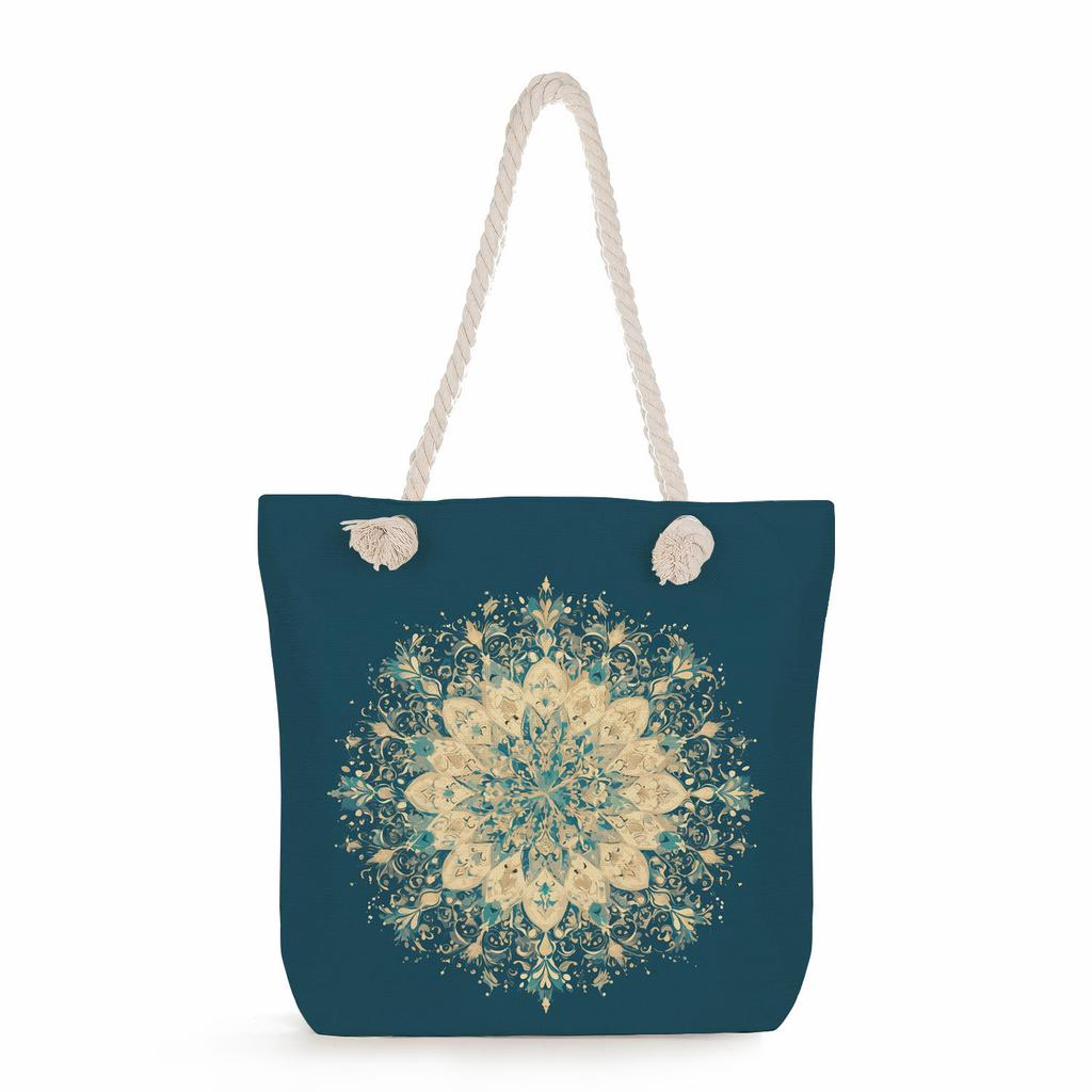 Multifunctional Mandala Printed Thick Rope Shoulder Beach Bag Casual Large Capacity Handbag 7595