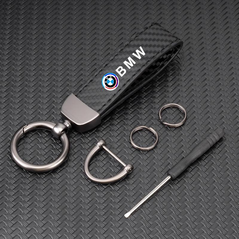 Carbon Fiber Leather Car Badge Keychain Keyring Holder Pendant For BMW 50th Anniversary M3 M4 M5 G42 G30 G20 E39 E87 F44 F07 F34 pzcr42