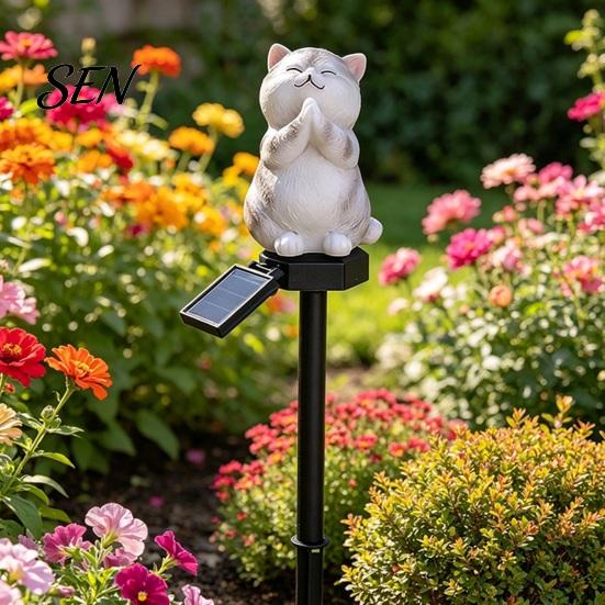 Energy Saving Patio Illumination Solar Cat Garden Light, Waterproof Pathway Outdoor Shape Lawn Lamps LED Lamp for Yard Decoration Cute Animal
