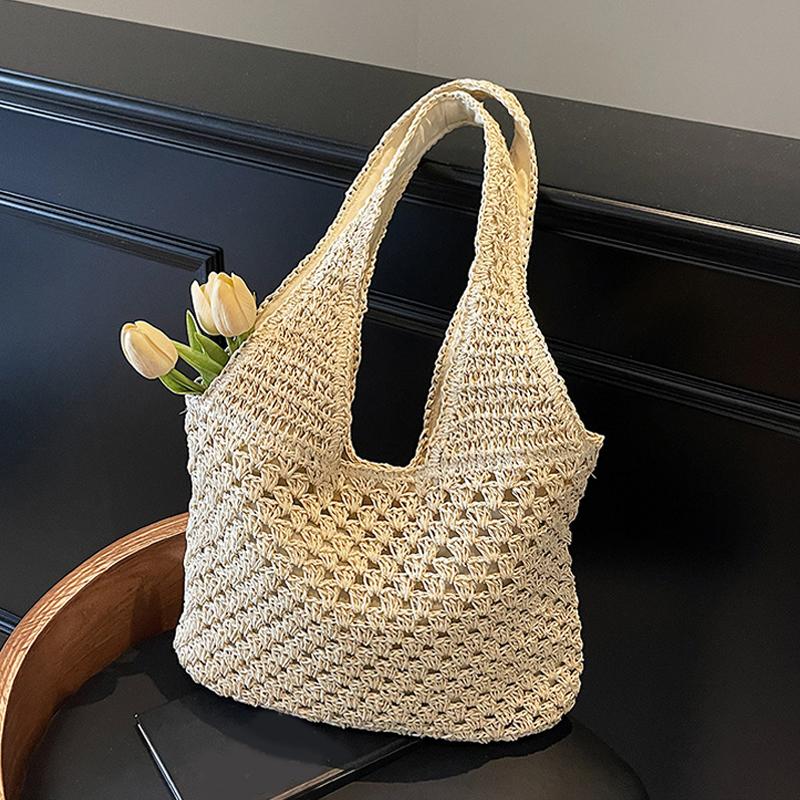 Yogodlns Casual Woven Straw Bag Large Capacity Fashionable Shoulder Beach Vacation Bag for Spring Summer Shopper Handbag Totes