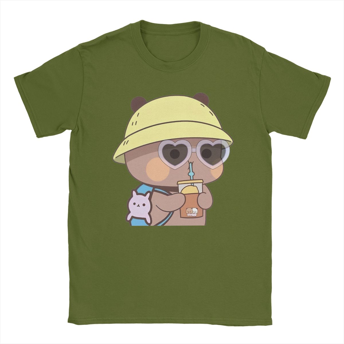 

Мультяшные футболки для мужчин Bubu Dudu Панда и медвежонок Брауни Модная футболка с коротким рукавом и круглым вырезом 100% хлопок XXXXXL армия зеленый