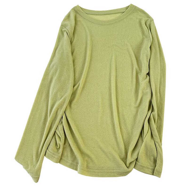 Women's Lightweight Breathable Long-Sleeve Sunscreen T-Shirt - Thin, Loose, Solid Color, Round Neck, Casual Bottoming Blouse with Mask