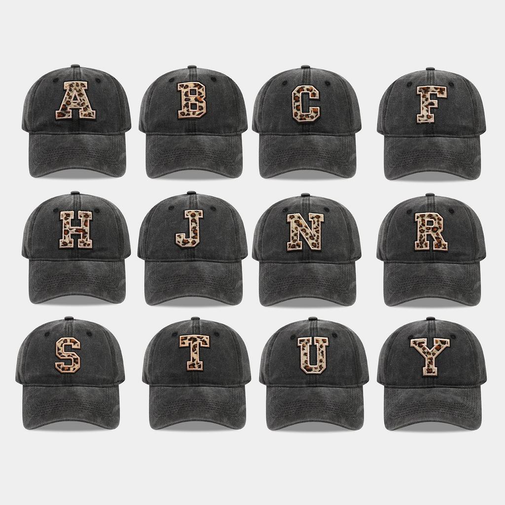 Black Baseball Cap, 26 English Letters Leopard Print Duckbill Hat, Women's Retro Fashion Sports Sun Hat, Trendy Cap