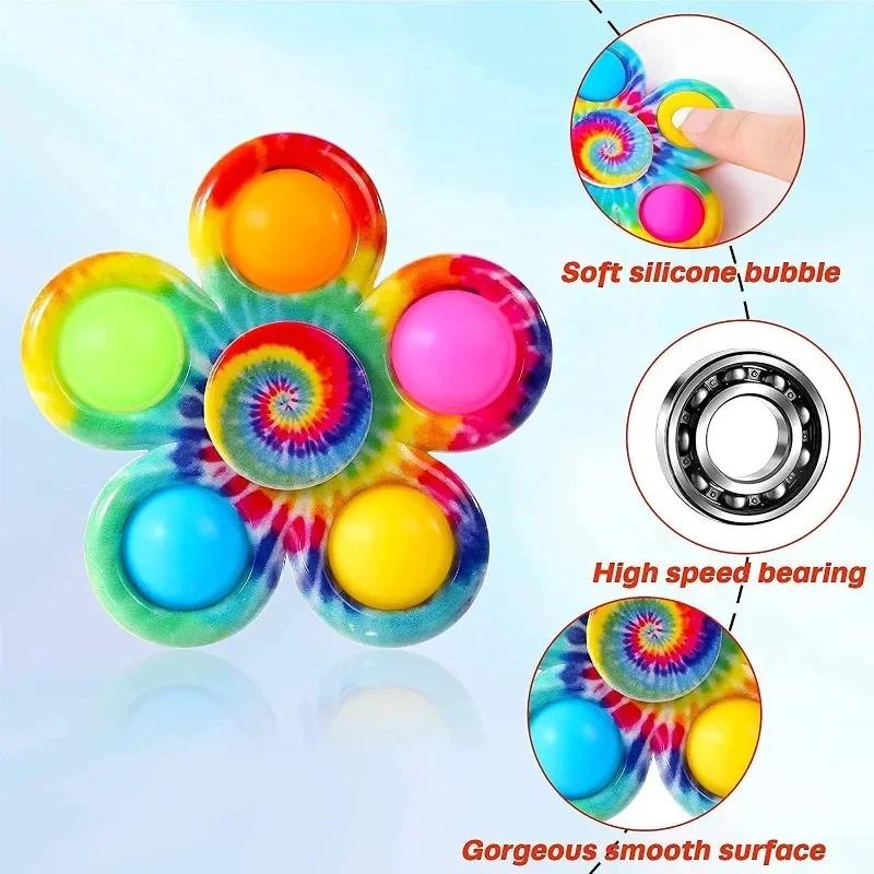 Funny Tie Dye Simple Fidget Spinner Finger Push Bubble Rotating Fidget Spinner For ADHD Anxiety Stress Relief Sensory Toys Kids