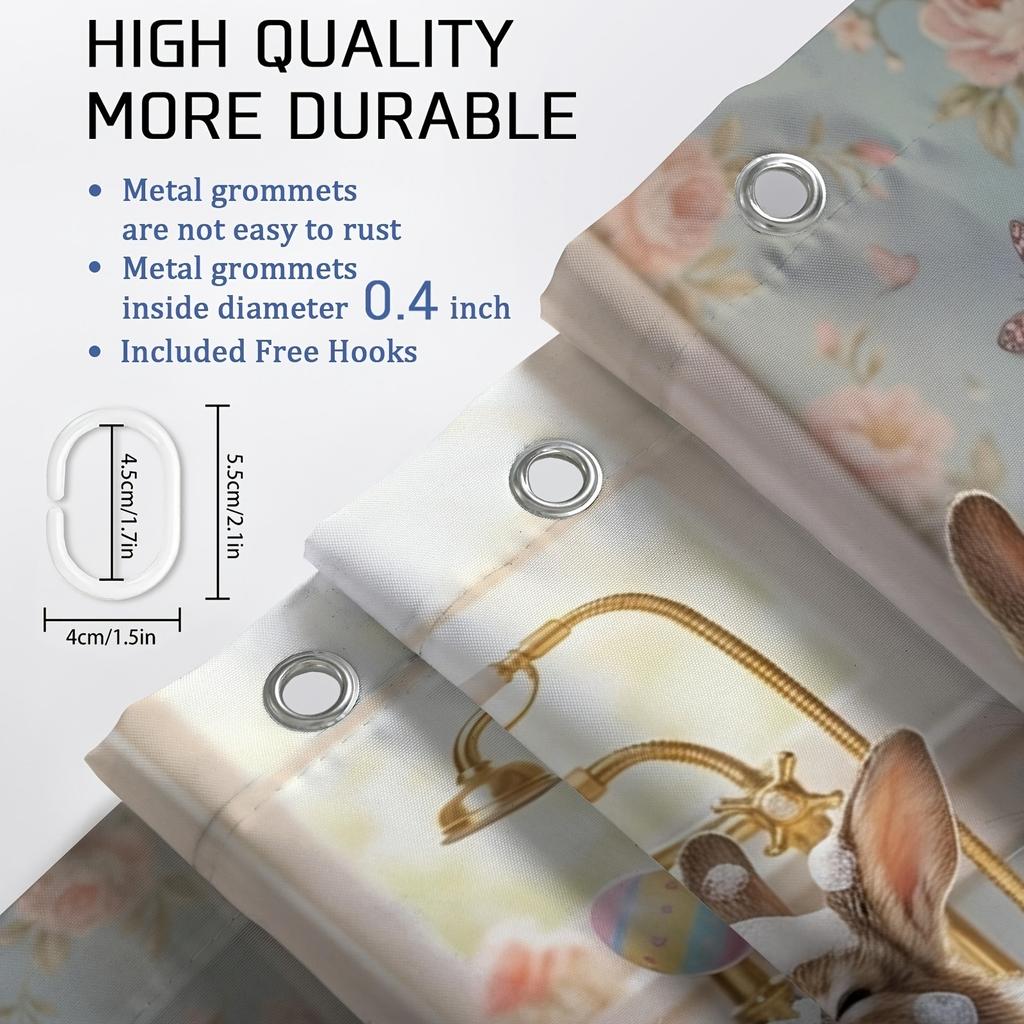 Cute Bunnies Taking Bath Shower Curtain Waterproof Easy To Clean Privacy Protection Print Fun Spring Art Design Durablematerials
