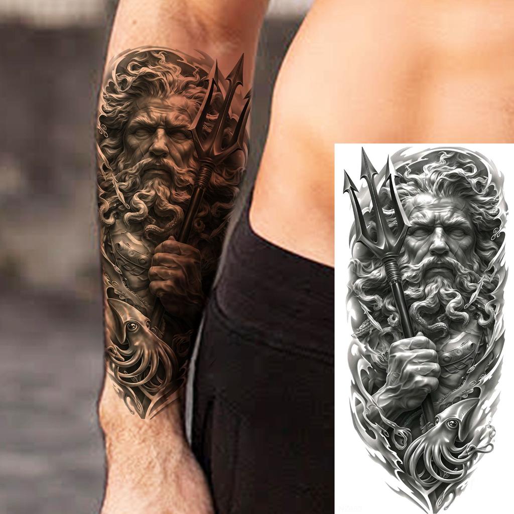 1 Sheet Waterproof Jesus With Cross Thorn Temporary Tattoos For Men Women Realistic Zeus Warrior Tatoos Temp Fake Tattoo Sticker