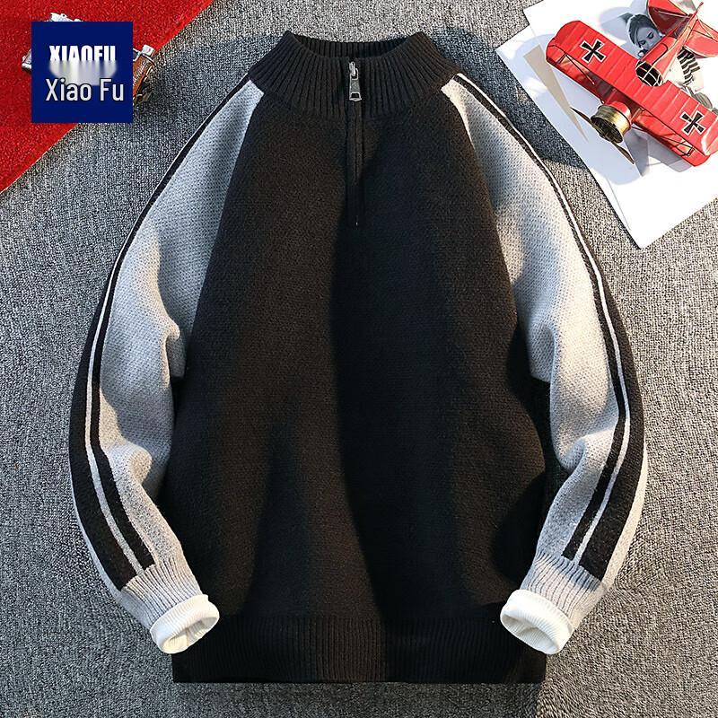 

Men s Half-Zip Stand-Collar Color Block Knit Sweater 3XL