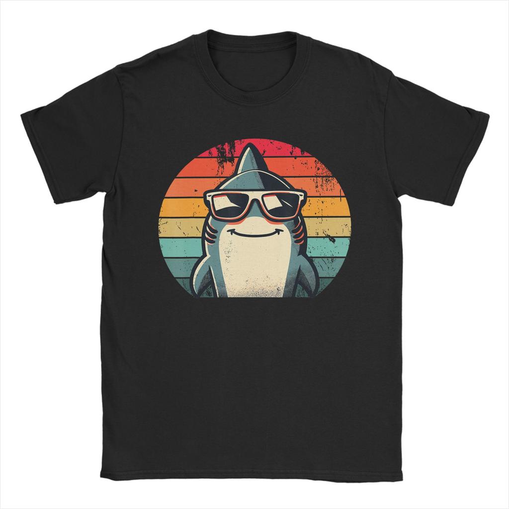 Cool Retro Shark in Sunglasses 80s 90s Funny Shark T Shirt for Unisex TShirts Round Collar Tee Shirt Short Sleeve Clothes Unique