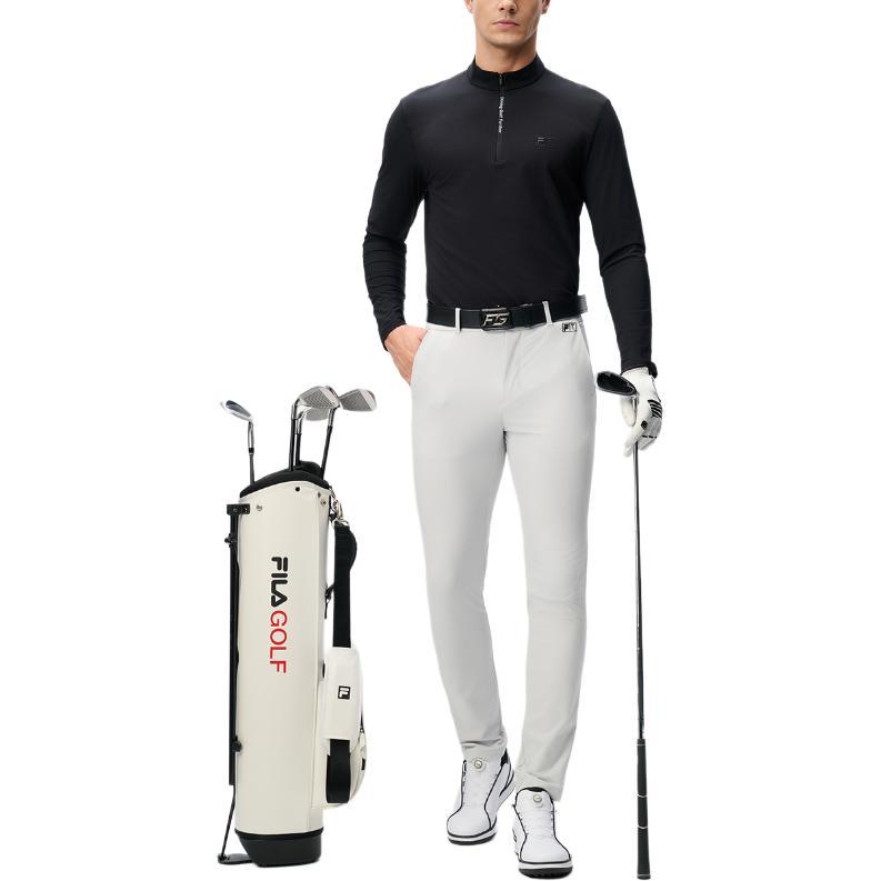 FILA Golf Series Knitted Stand Collar Half Zip Long Sleeve T-Shirt Men Tops Deep-Black A11M445206F-BK