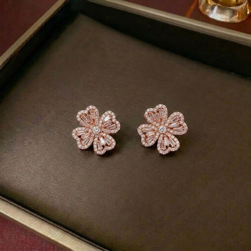 Women's Fashion Necklace & Bracelet Set: Flower Pendant, Diamond Bauhinia Earrings