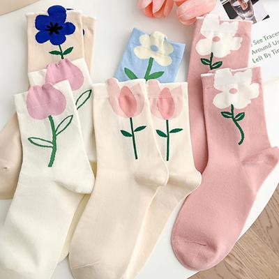 1 Paar Damensocken mit Cartoon-Blumen-Bonbon-Farbe, Harajuku, atmungsaktives Design, koreanischer Stil, japanische bequeme Socken