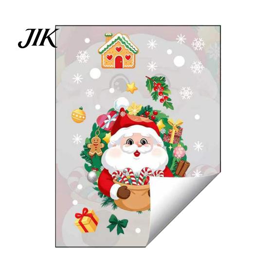 Holiday Gift Ideas Christmas Static Window Sticker, Wreath Pattern Print PVC Removable Decal, Waterproof Stickers Glass Cling for Living Room Balcony