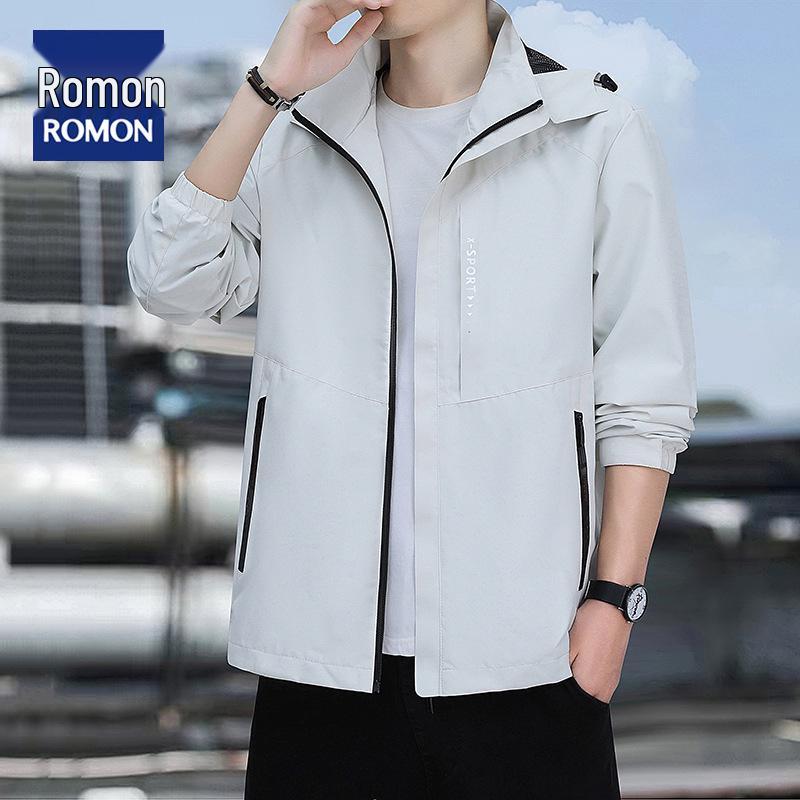 LOMON Men s Plus Size Outdoor Windbreaker with Detachable Hood – Autumn/Winter Casual Wear 3XL (160-175 lbs)