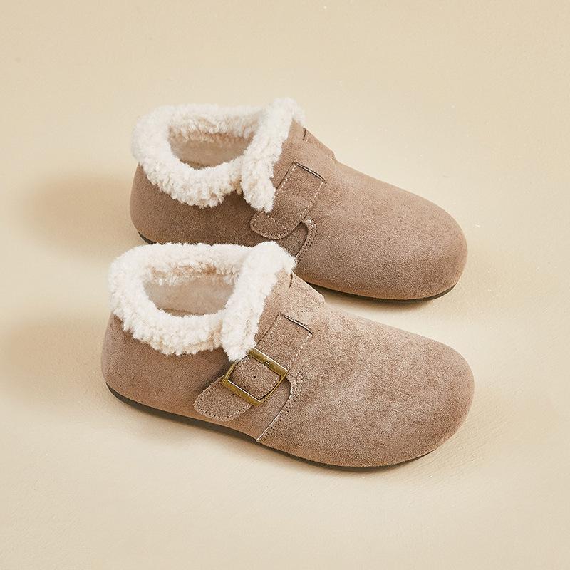 Women's Winter Warm Mini Snow Boots Fuzzy Faux Suede Walking Shoes for Women Casual Anti-Slip Comfortable Platform Short Booties With Faux Fur Lined