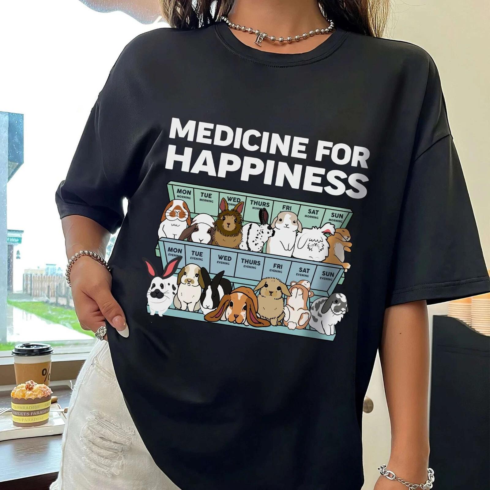 Bunny Rabbit Lover T-Shirt, Cute Bunny Medicine For Happiness Shirt, Easter Day XL