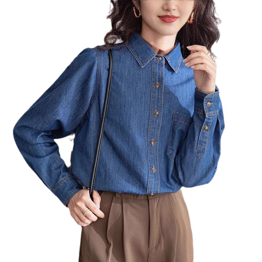 Women's Retro Denim Shirt: Layered, Long-Sleeved Design for Autumn/Winter 2024