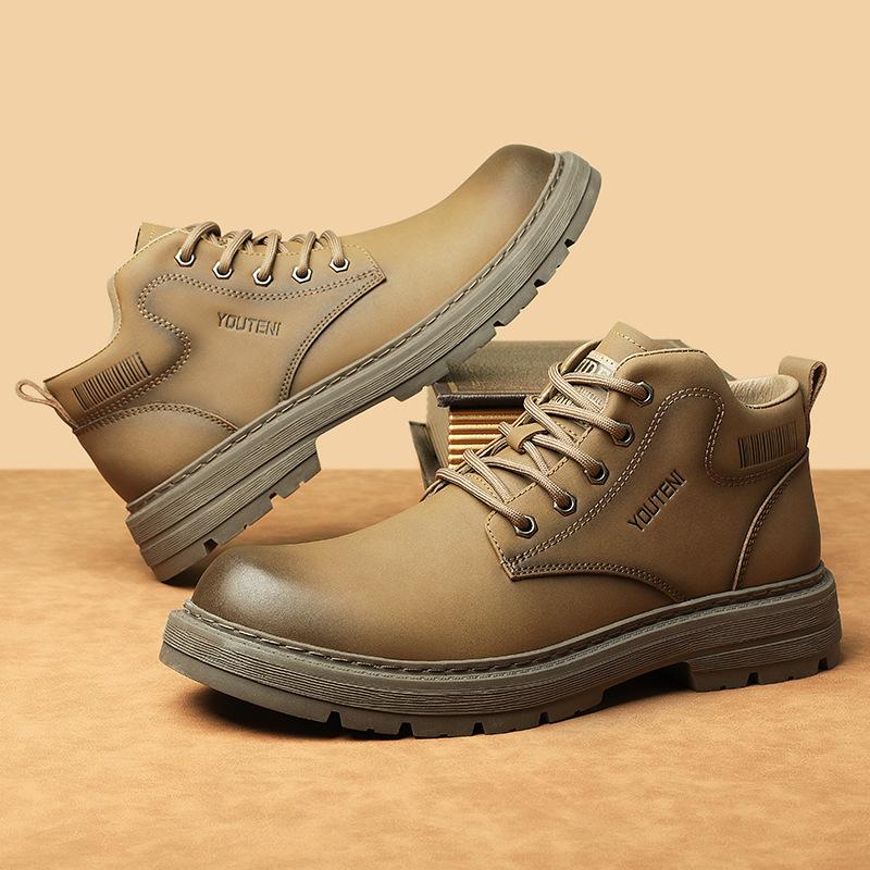 Retro Outdoor Work Ankle Boots for Men Fashion Casual Autumn Winter Cow Leather Boots Male New Designer Platform Shoes Man