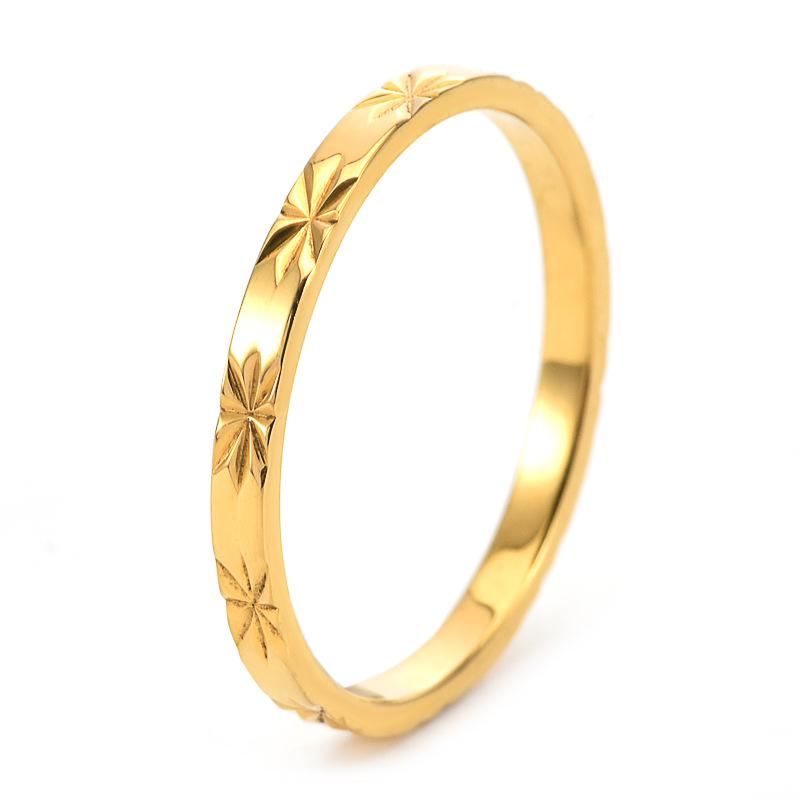 6-10 Size Gold Color Engraved Stainless Steel Ring, Suitable for Women's Simple Daily Wear, Holiday Party Jewelry Gifts