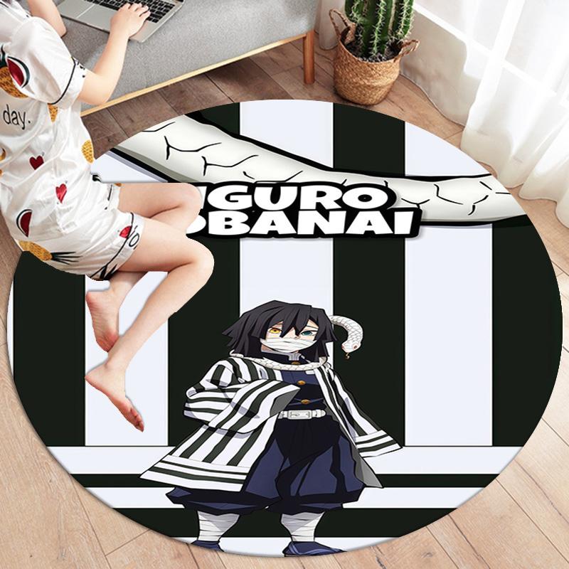 Demon Slayer Art Round Area Rug Carpet Rug For Living Room Bedroom Sofa Playroom Decor Nonslip Floor Mat