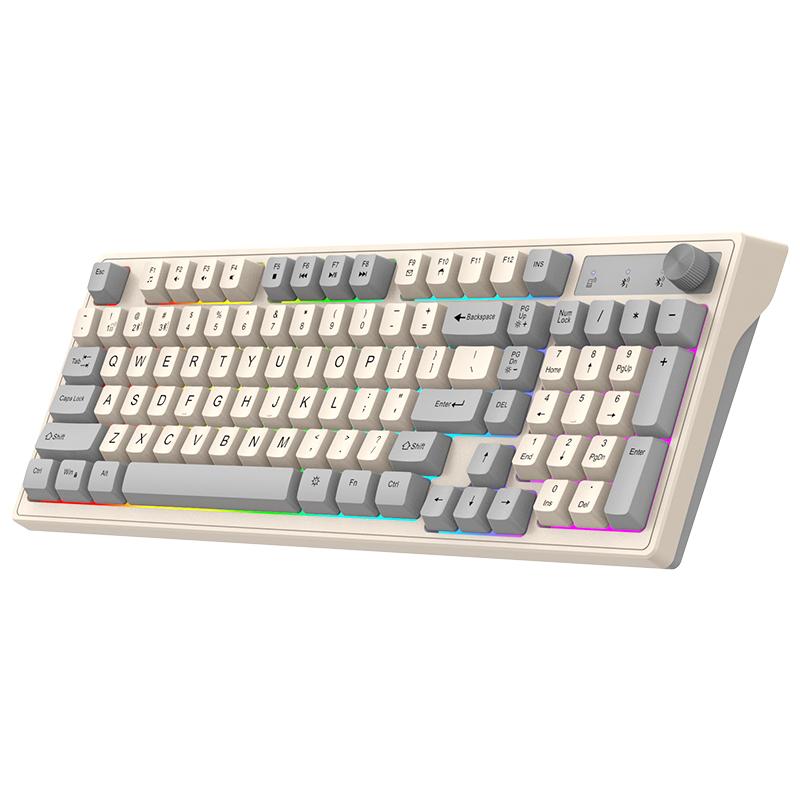 Dual Modes Mechanical Keyboard Dual Bluetooth 2.4G Gaming Wireless Keyboard RGB Glows Adjustable Volume Knob Keyboard For PC Laptop Tablet