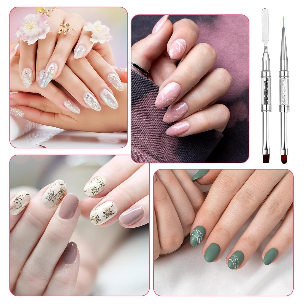 2 Pcs Double Ended Nail Builder Gel Brush, Hard Gel Nail Brush French Tip Brushs Liner Brushes Nails Drawing Brushes for Design