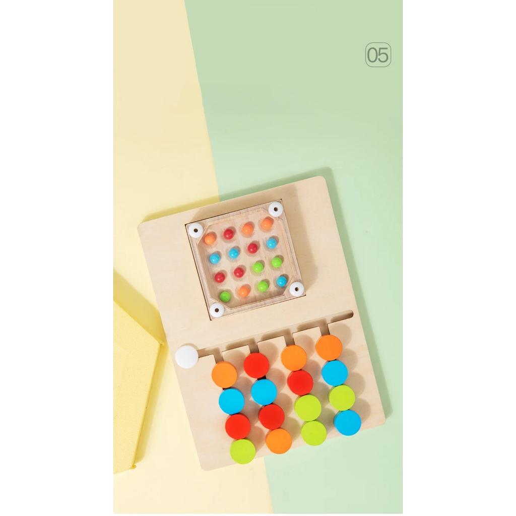 Montessori Wooden Shaking Bead Four-color Positioning Toy Color Shape Matching Cognition Learning Game Board Gifts for Children
