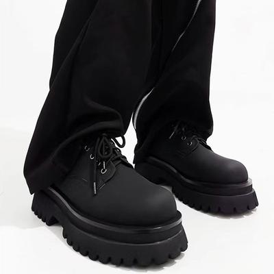Fashion Round Toe Lace-Up Derby Shoes Women/men 2025 Spring New Casual Black Heightening Leather Shoes Platform Microfiber Leather Shoes